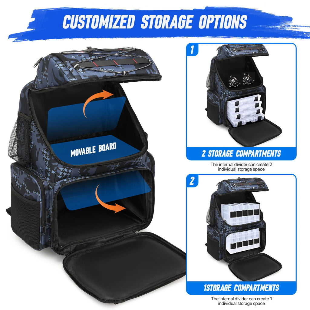 45L Fishing Tackle Backpack with Rod Holders