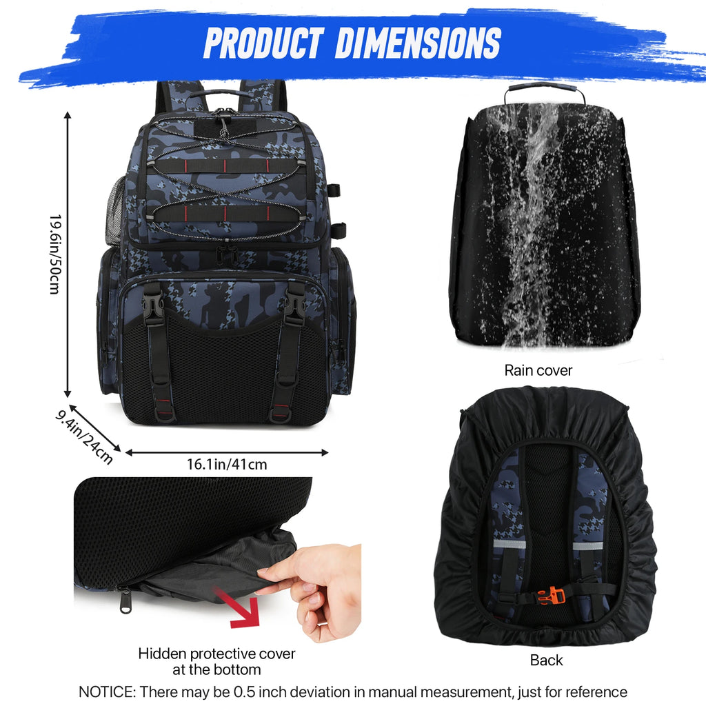 45L Fishing Tackle Backpack with Rod Holders