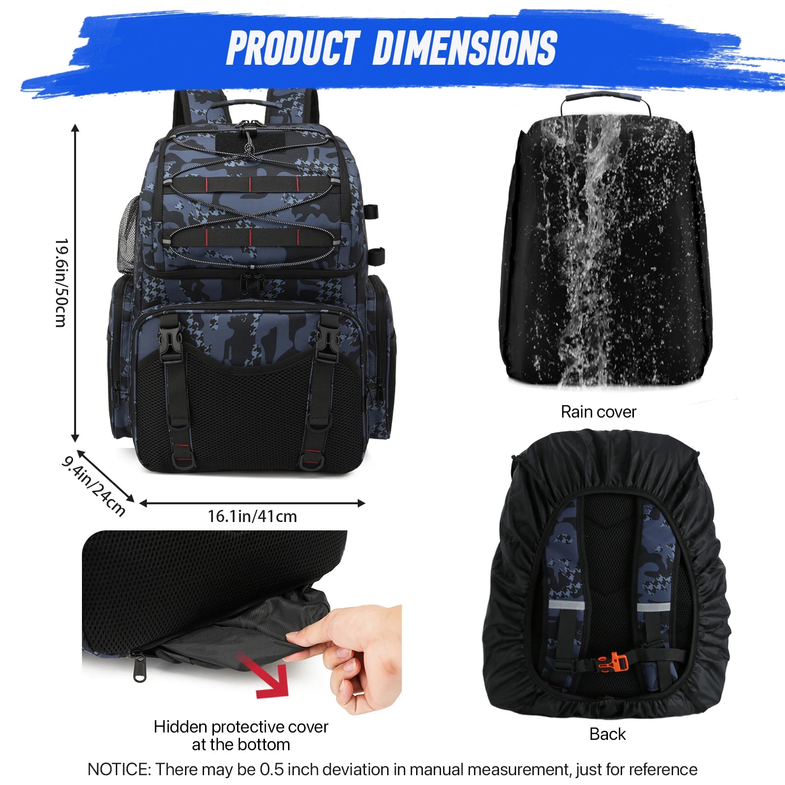 45L Fishing Tackle Backpack with Rod Holders