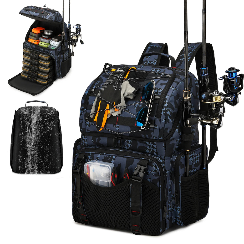 45L Fishing Tackle Backpack with Rod Holders