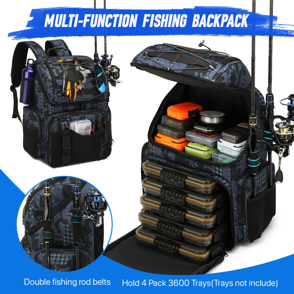 45L Fishing Tackle Backpack with Rod Holders