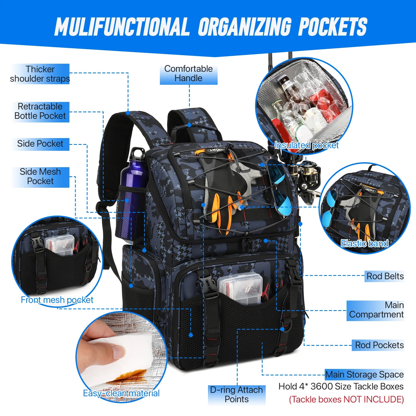 45L Fishing Tackle Backpack with Rod Holders