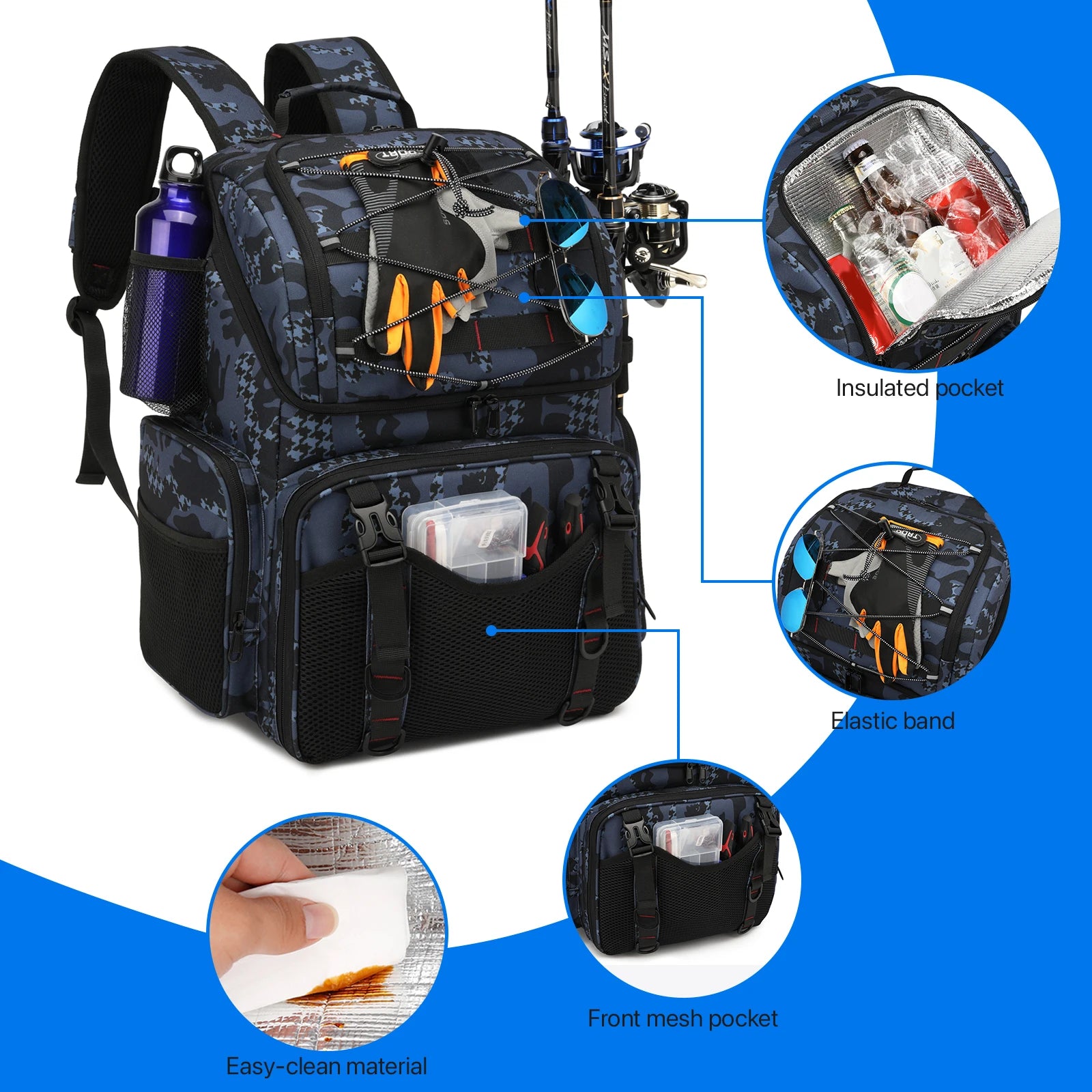 45L Fishing Tackle Backpack with Rod Holders